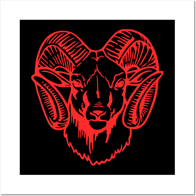 Mascot Head of a Ram (Drawing - Illustration) Red Orange Wall Art by Semenov